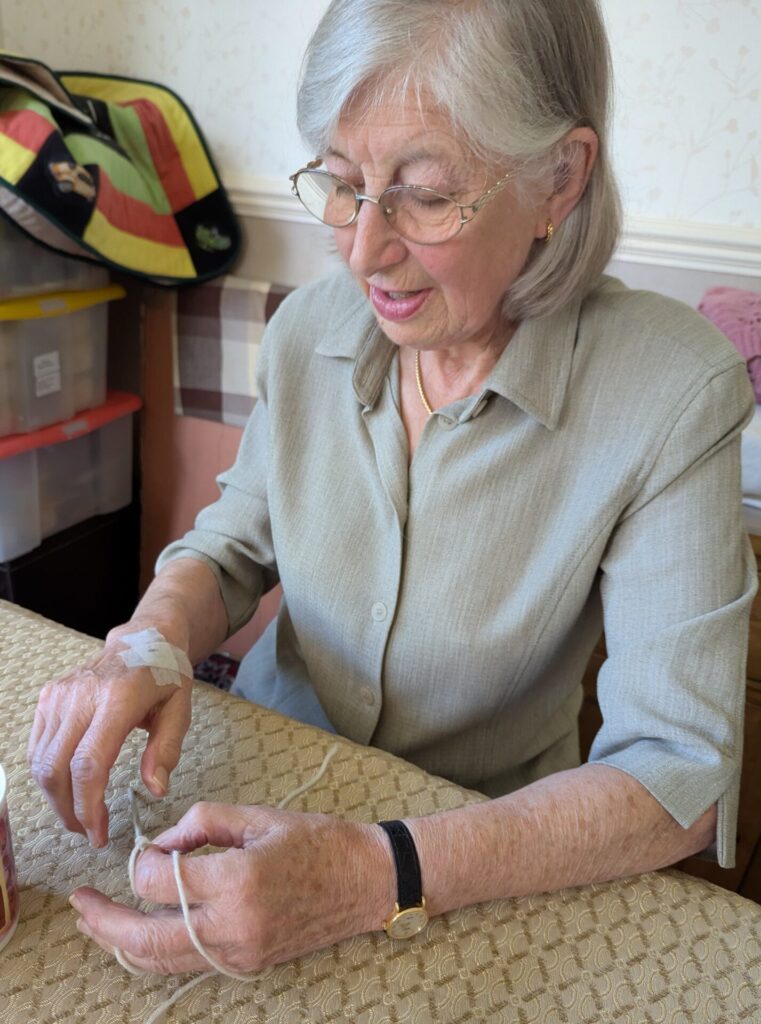 Helen learning to crotchet